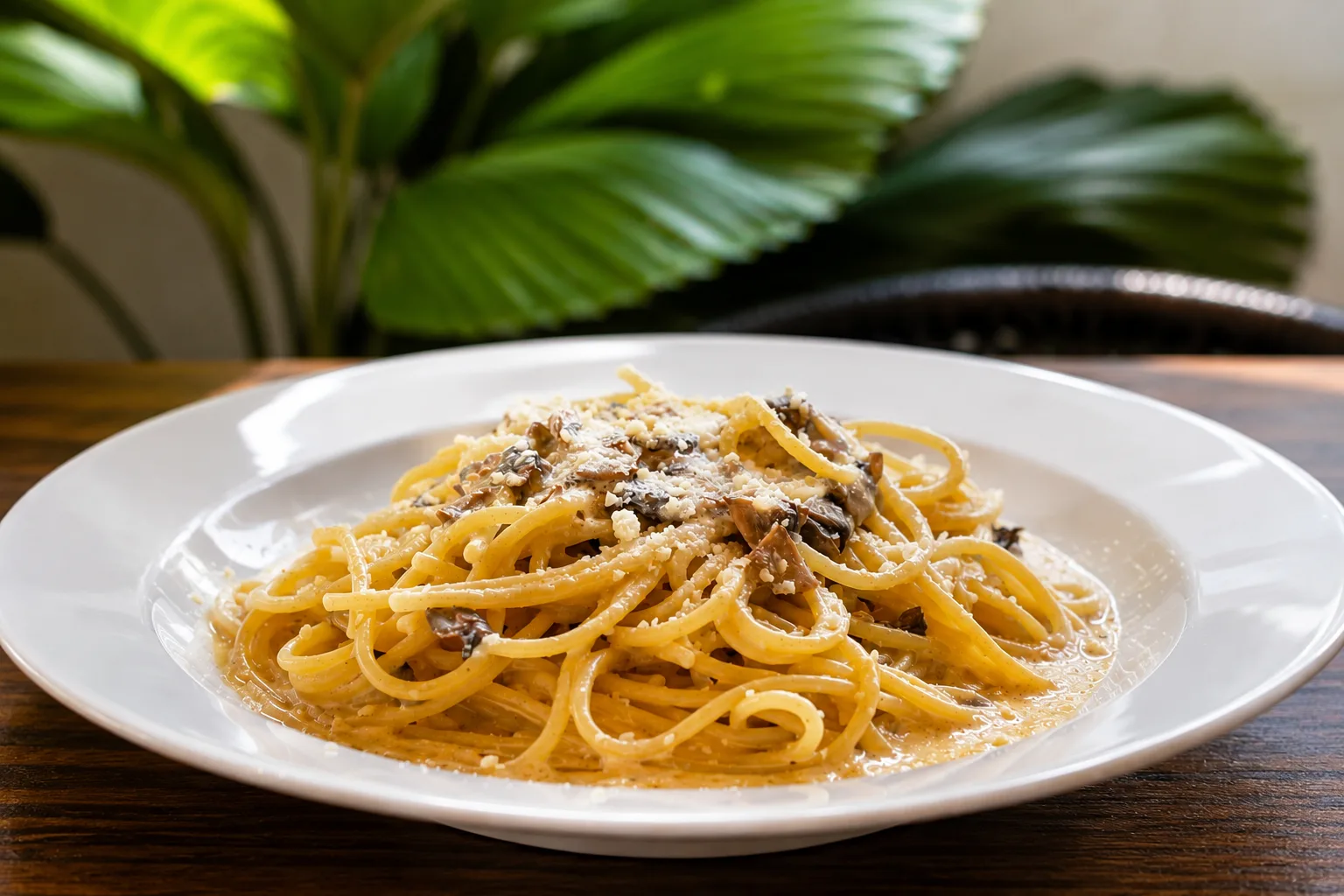 Spaghetti Alfredo con Hongos